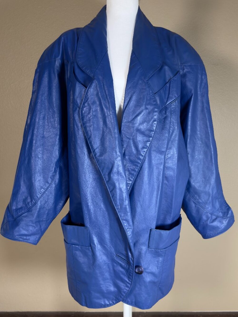 Vintage 80s G-III USA Cobalt Blue Oversized Leather Longline Blazer Jacket